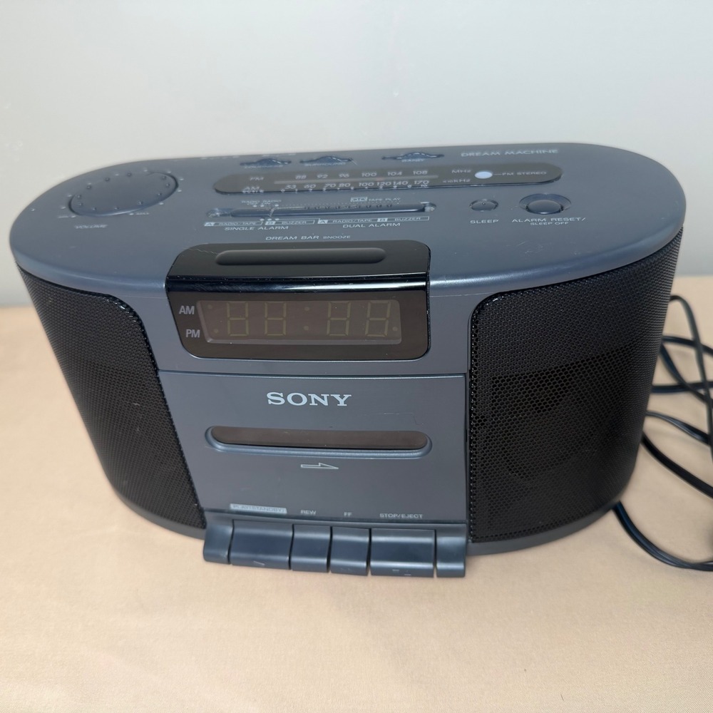 Sony Dream Machine ICF-CS650 AM/FM Cassette Clock Radio Vintage Grey Tested
